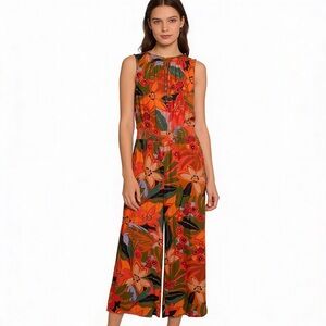 MSK Sleeveless Rayon Tropical Print Women’s Jumpsuit Romper Size M NEW